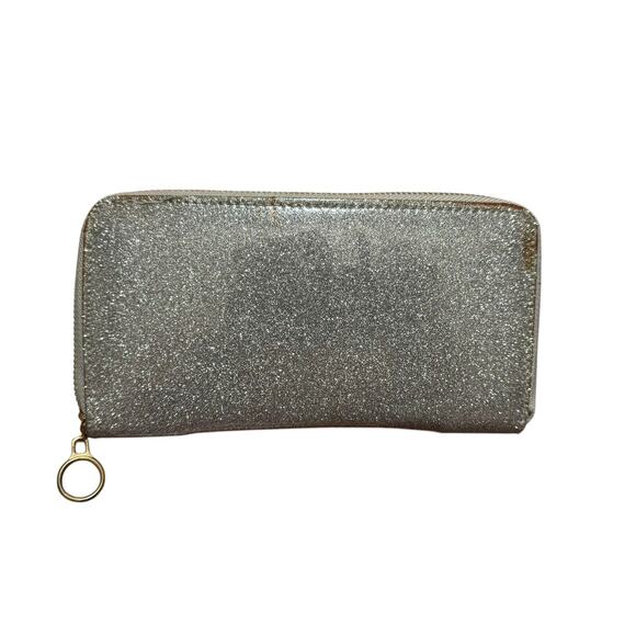 DELUXE Silver GLITTER WALLET 8 CREDIT CARD Slots ZIP 8” - Picture 1 of 6